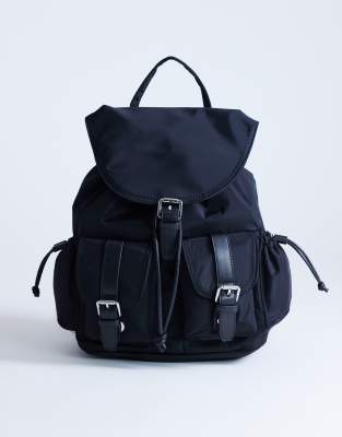 Topshop Bradley Nylon & Pu Backpack With Pockets In Black