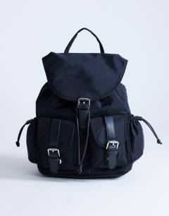 Bradley nylon & pu backpack with pockets in black
