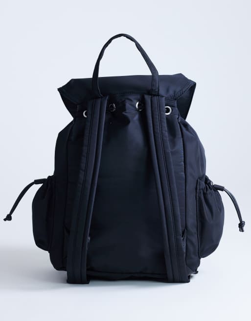 Topshop – Bradley – Svart, stor ryggsäck i nylon och polyester med ytterfack, 3 av 4