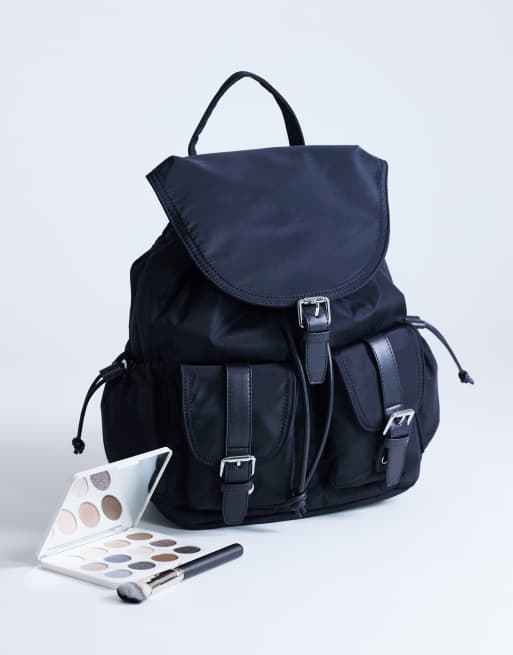 Topshop - Bradley - Zaino nero grande in nylon e similpelle PU con tasche, 2 di 4