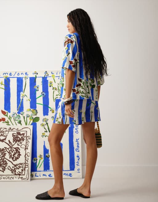 Topshop co ord Bradley.B high rise linen floral stripe short