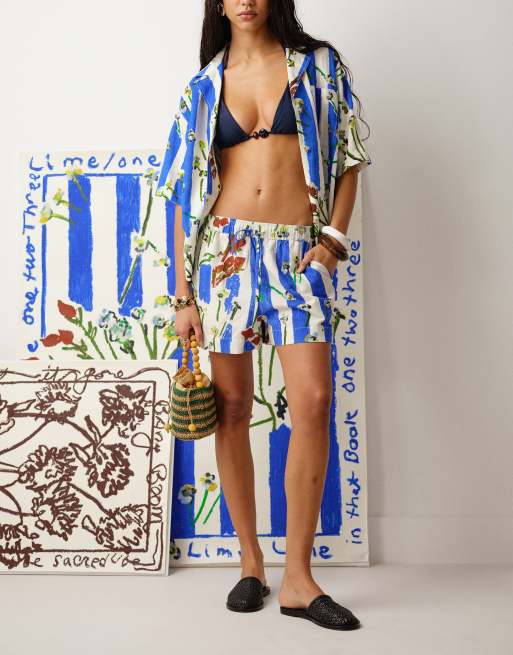 Topshop co ord Bradley.B high rise linen floral stripe short