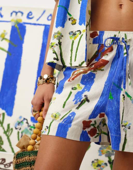 Topshop co ord Bradley.B high rise linen floral stripe short