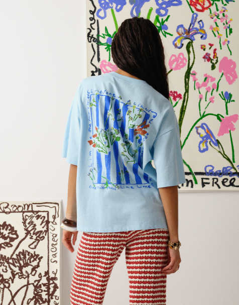 Topshop – Bradley.B – T-Shirt in Hellblau mit Rückenprint - view 1