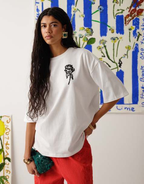Topshop – Bradley.B – T-Shirt in Weiß mit Rückenprint - view 1