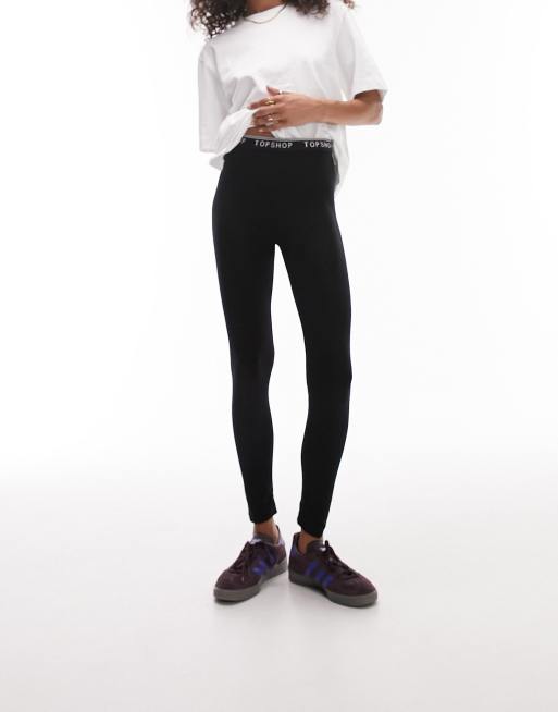 Topshop branded elastic legging short in black