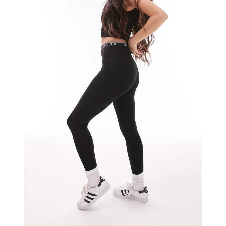 Buy Topshop women petite elastic waistband leggings black Online