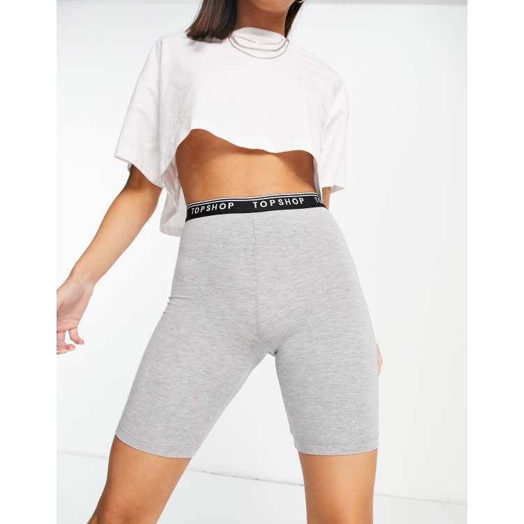 Topshop branded waistband legging short in gray ASOS