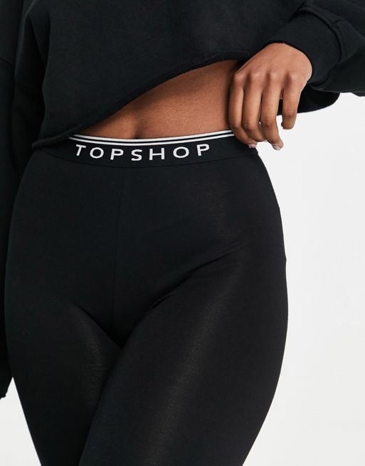 Topshop branded waistband leggings in black
