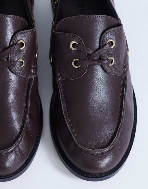 Topshop – Brandi – Czekoladowe sznurowane buty ze skóry, 3 z 4