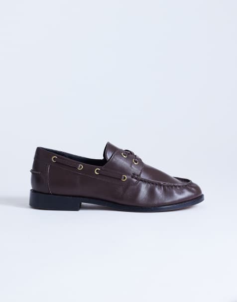 Topshop Brandi leather lace up shoe in chocolate - view 1