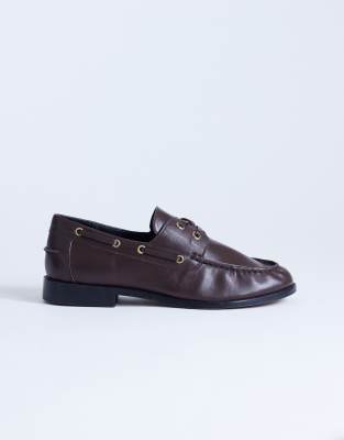 Topshop Brandi Leather Lace-up Shoes In Brown