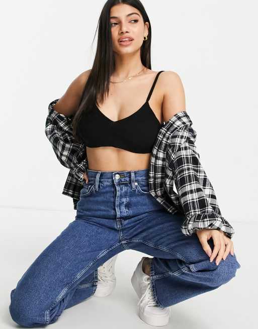 Topshop - Brassière d'ensemble ajustée en maille - Noir