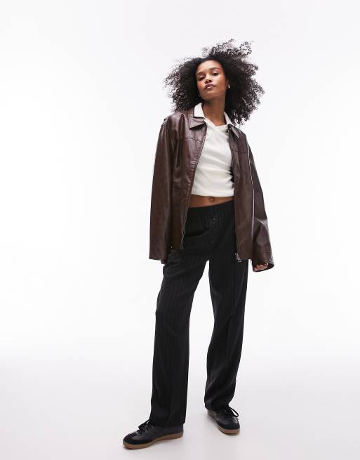 Topshop – Brązowa winylowa kurtka z imitacji skóry, 4 z 4