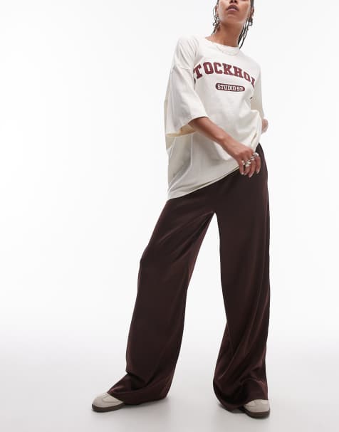 Topshop satin drawcord trouser in brown