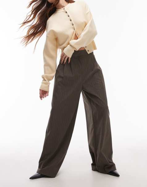 Topshop pleated trouser in brown BROWN