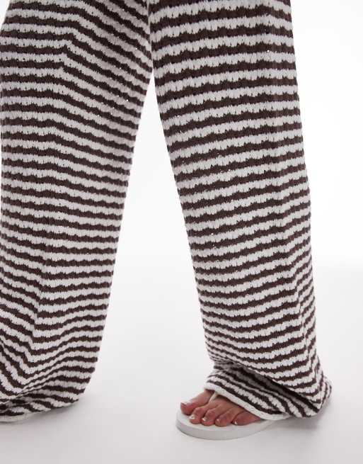Topshop – Brązowo-białe dzianinowe spodnie w paski, 3 z 5