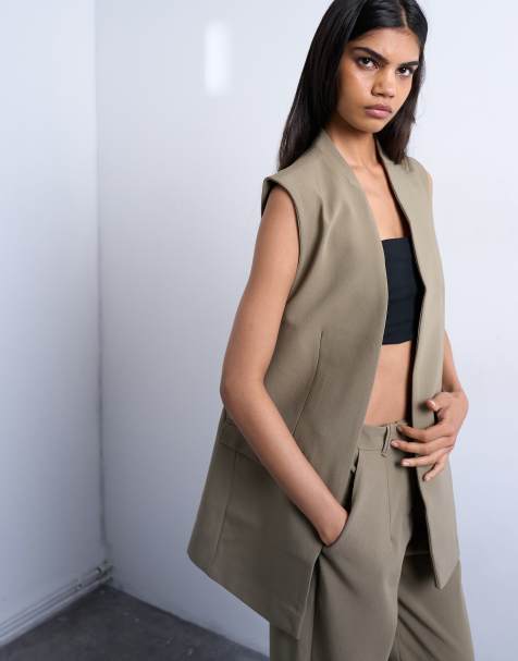 Topshop co ord chuck on sleeveless blazer in mushroom