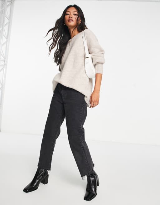 Topshop – Brązowoszary dzianinowy sweter z okrągłym dekoltem, 2 z 4
