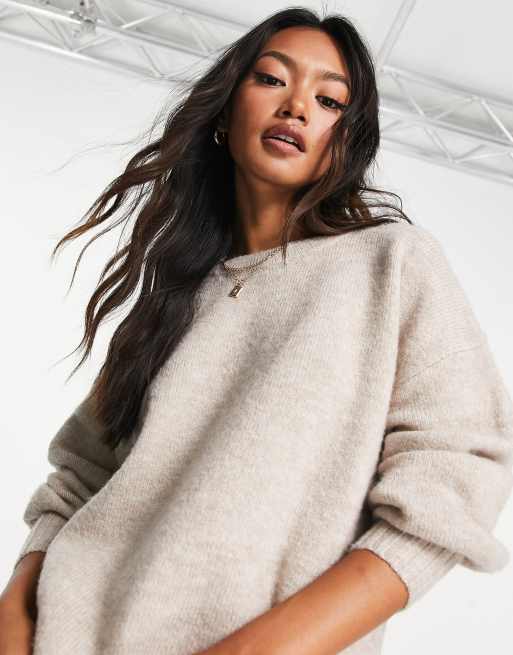 Topshop – Brązowoszary dzianinowy sweter z okrągłym dekoltem, 3 z 4