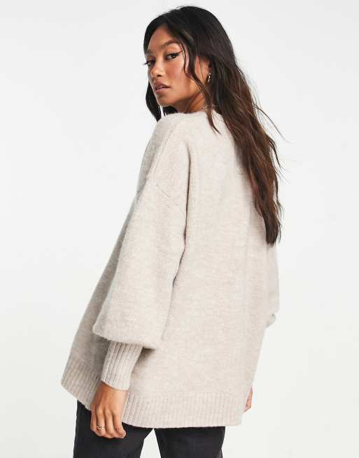 Topshop – Brązowoszary dzianinowy sweter z okrągłym dekoltem, 4 z 4
