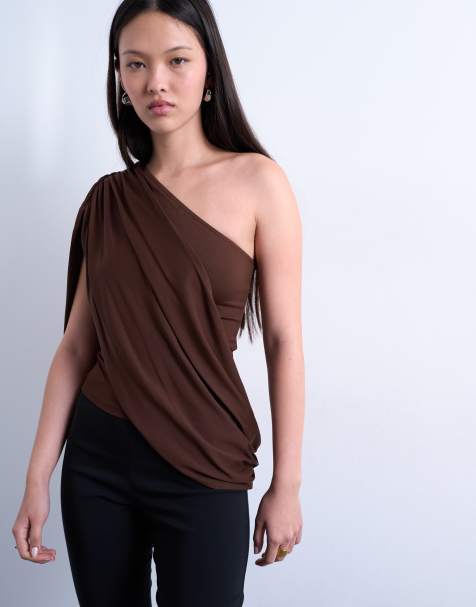 Topshop – Brązowy top z ozdobnym drapowaniem - view 1