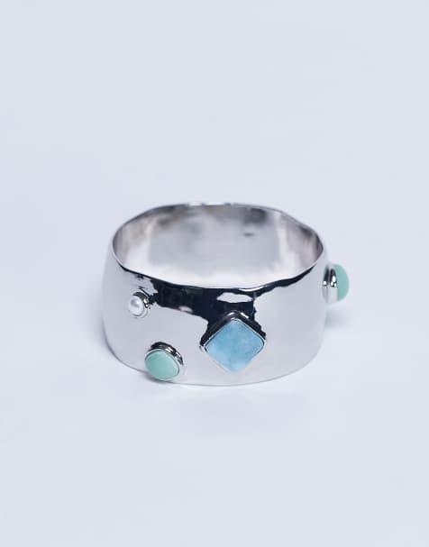 Topshop - Bree - Bracciale rigido grande argentato con pietre - view 1