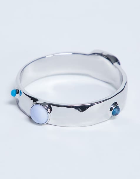 Topshop - Bree - Bracciale rigido piccolo argentato con pietre - view 1