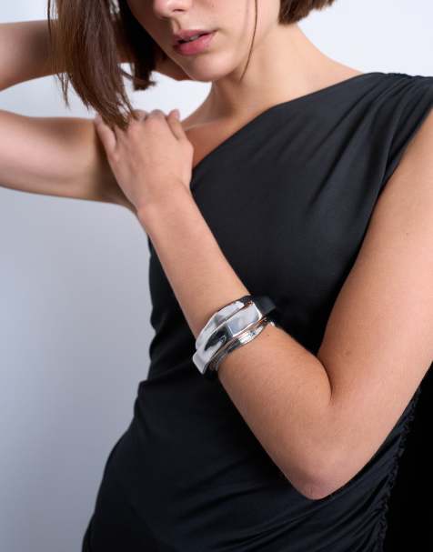 Topshop Brena asymmetric bangle in silver - view 1