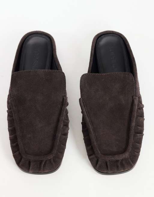 Topshop Brianna gerimpelde loafermuiltjes in donkerbruin, 3 van 4