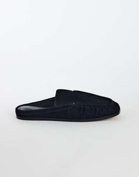 Topshop Brianna real suede ruched mule in black - view 1