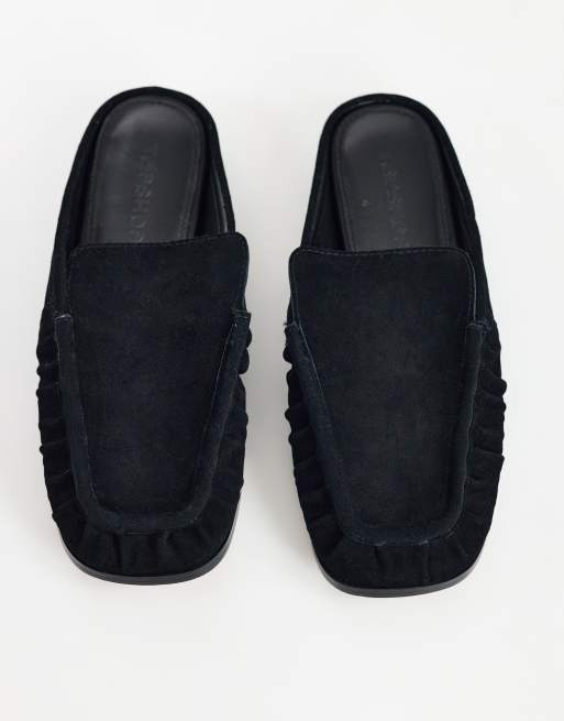 Topshop Brianna real suede ruched mule in black, 3 of 4