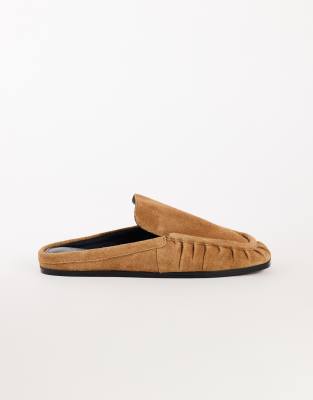 Topshop Brianna Real Suede Ruched Mule In Brown