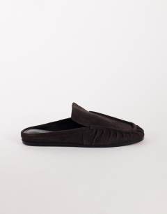 Brianna real suede ruched mule loafer in chocolate