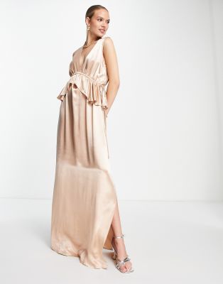 Topshop Bridesmaid Ruffle Peplum Maxi Dress In Blush green