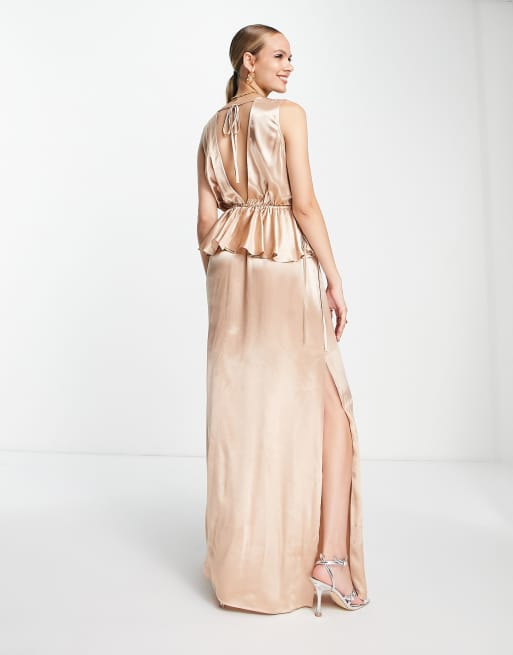 Topshop bridesmaid ruffle peplum maxi dress in blush