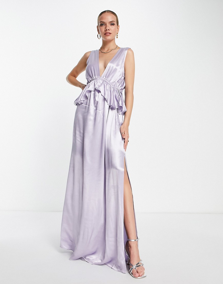 Topshop bridesmaid ruffle peplum maxi dress in lilac-Purple