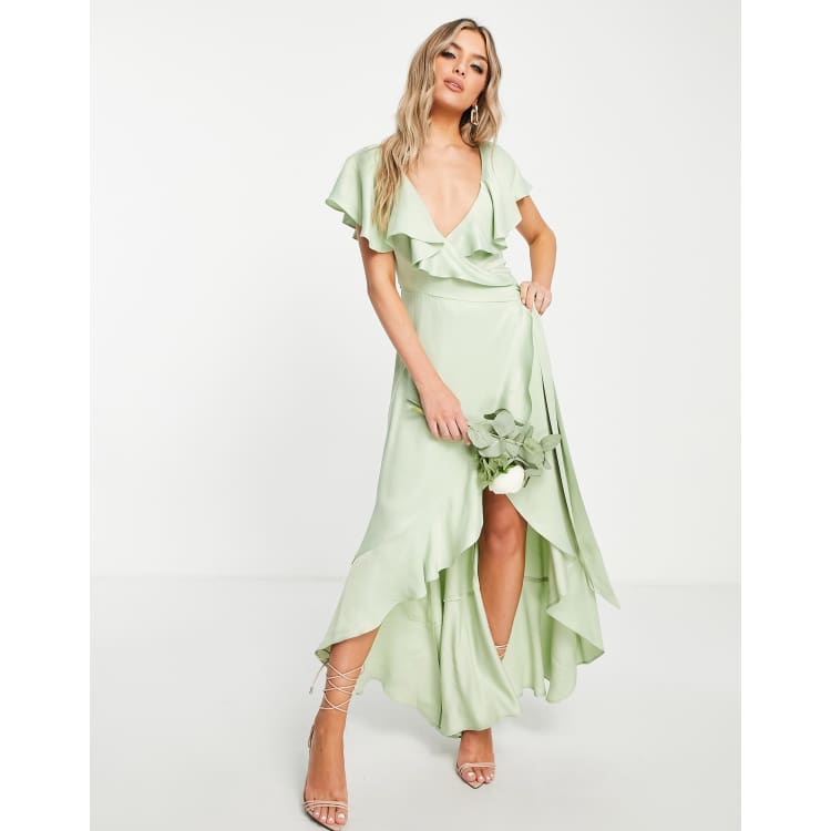 Green frill shop wrap dress