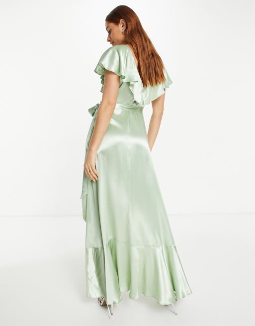 Satin frill wrap outlet midi dress