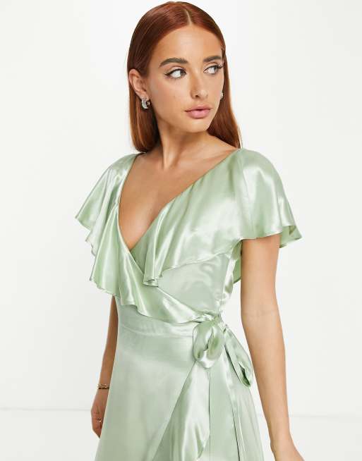 Satin frill outlet wrap dress