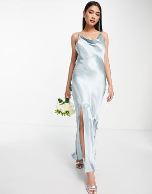 Topshop bridesmaid tie back satin slip dress in blue