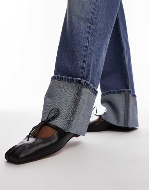 Topshop - Bridget - Ballerine in pelle nere con dettagli raccolti in punta