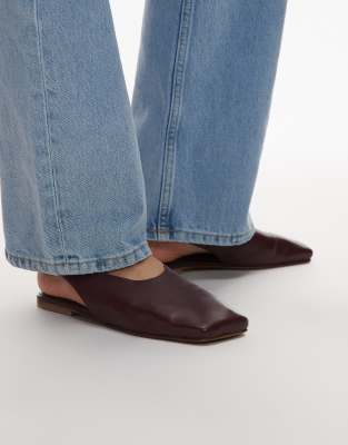 Topshop - Brit - Ballerinas aus Leder in Burgunderrot mit Fersenriemen