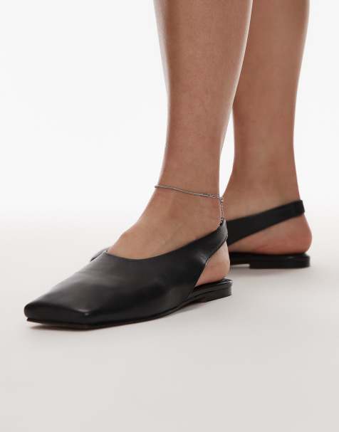 Topshop – Brit – Ballerinas aus Leder in Schwarz mit Fersenriemen - view 1