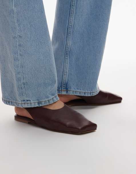 Topshop - Brit - leren slingback ballerina's in bordeauxrood - view 1