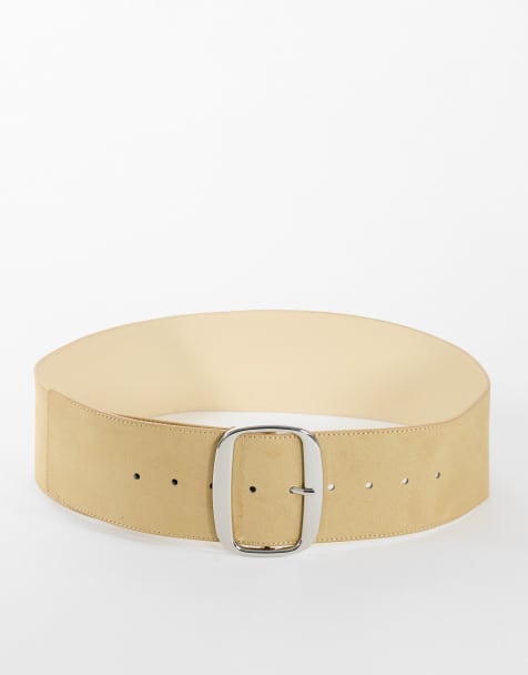 Topshop Brittany suedette wide belt in cream - view 1