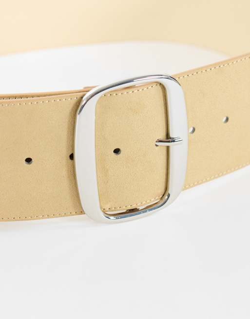 Topshop Brittany suedette wide belt in cream, 3 of 3