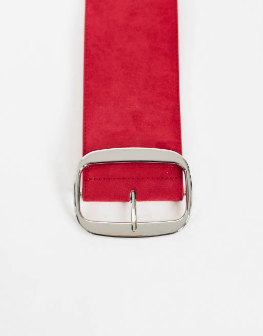 Topshop Brittany suedette wide belt in red, 2 of 3