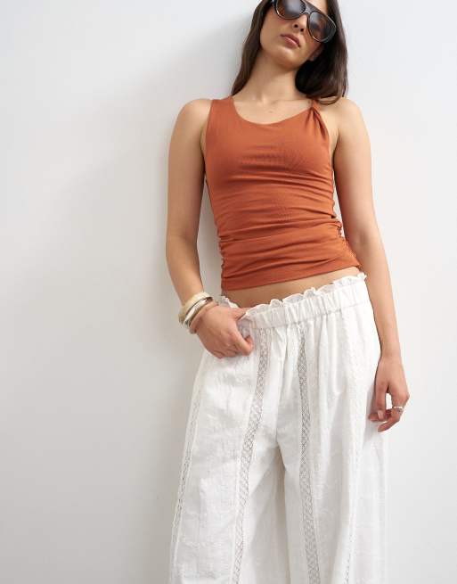 Topshop broderie beach balloon trouser in white, 5 of 5