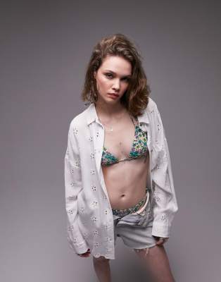Topshop Topshop broderie beach shirt in white